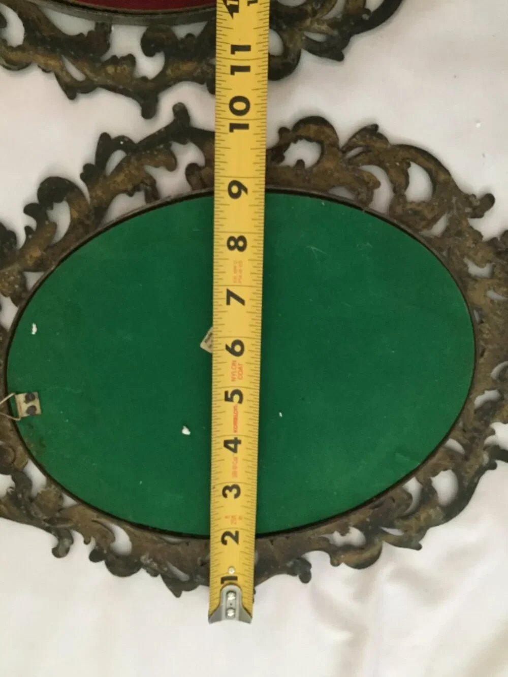 2 Vintage Italian Floral Print Ornate Metal/Brass Frame Convex Bubble Glass